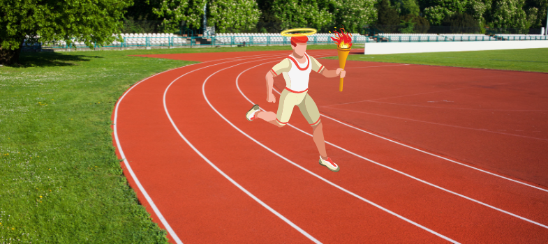 Piste de course avec dessin d'un porteur de la flamme olympique