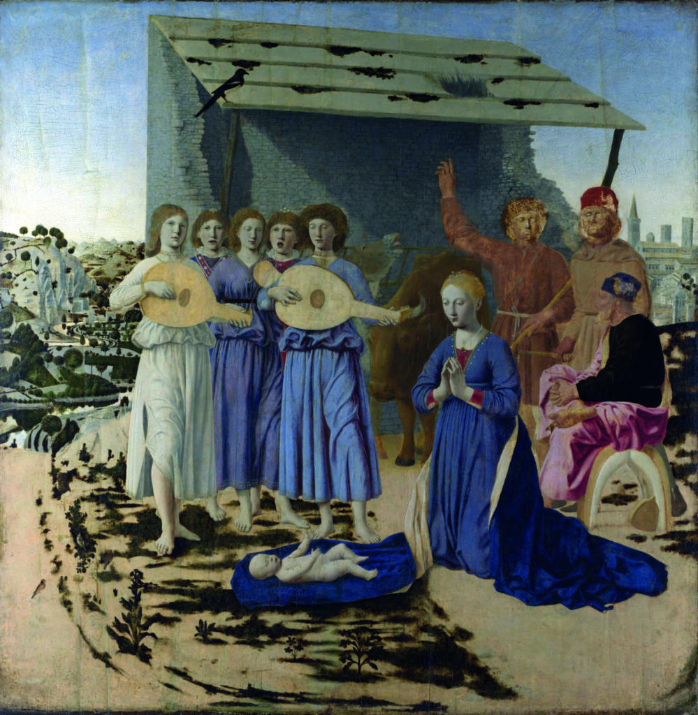 La Nativité de Piero della Francesca (1460-1475, peinture à l’huile sur bois de peuplier, 124,4 × 122,6 cm, National Gallery, Londres, Royaume- Uni)