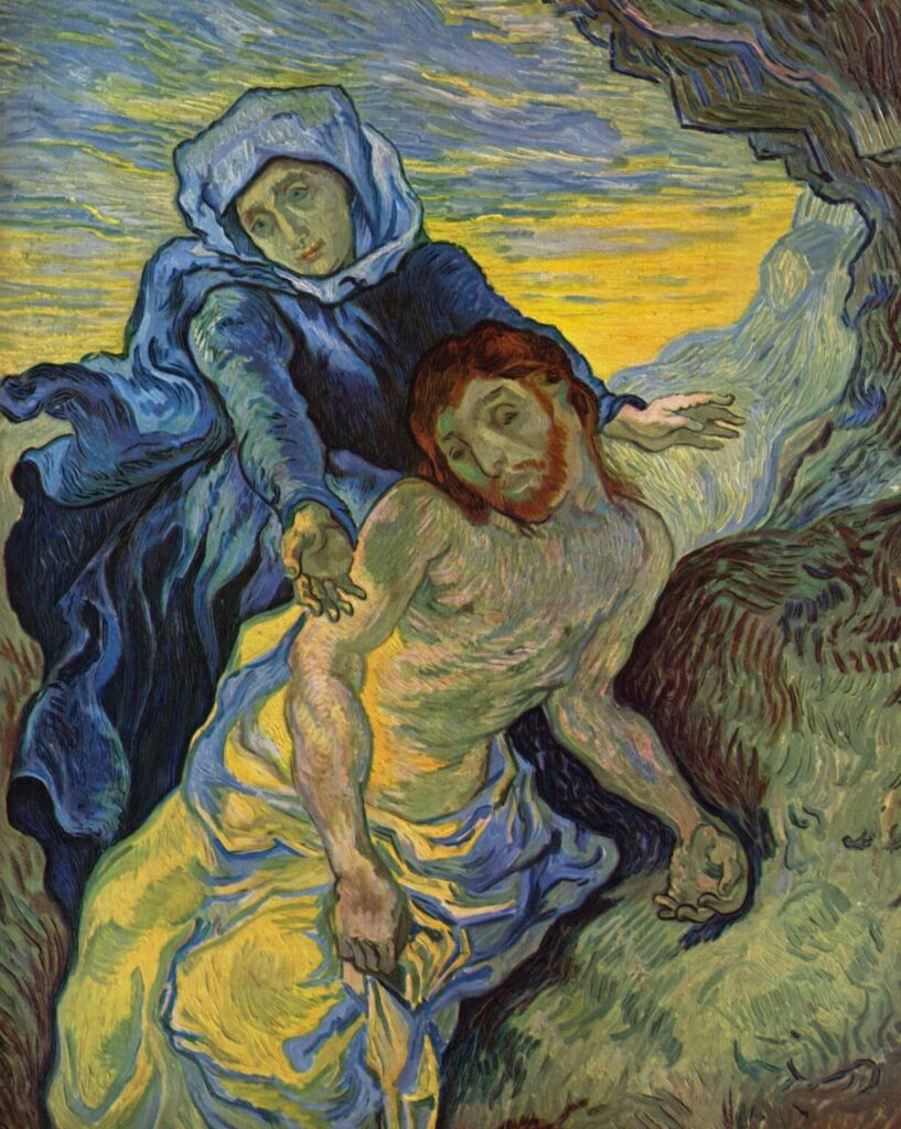 Pietà de Van Gogh (d’après E. Delacroix, 1890, huile sur toile, 73 x 60 cm, Musée du Vatican, Rome, Italie)